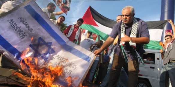 anti-israel burn flag palestinian