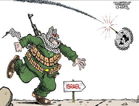 Cartoon throwing Israel away