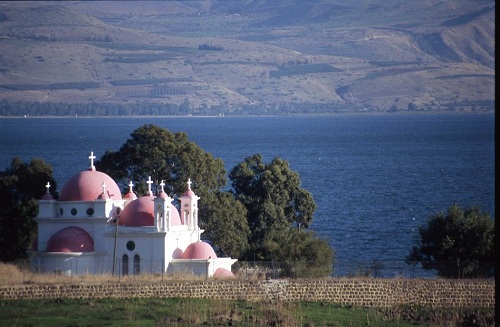 used capernaum Greek Orthodox church and the Sea of Galilee